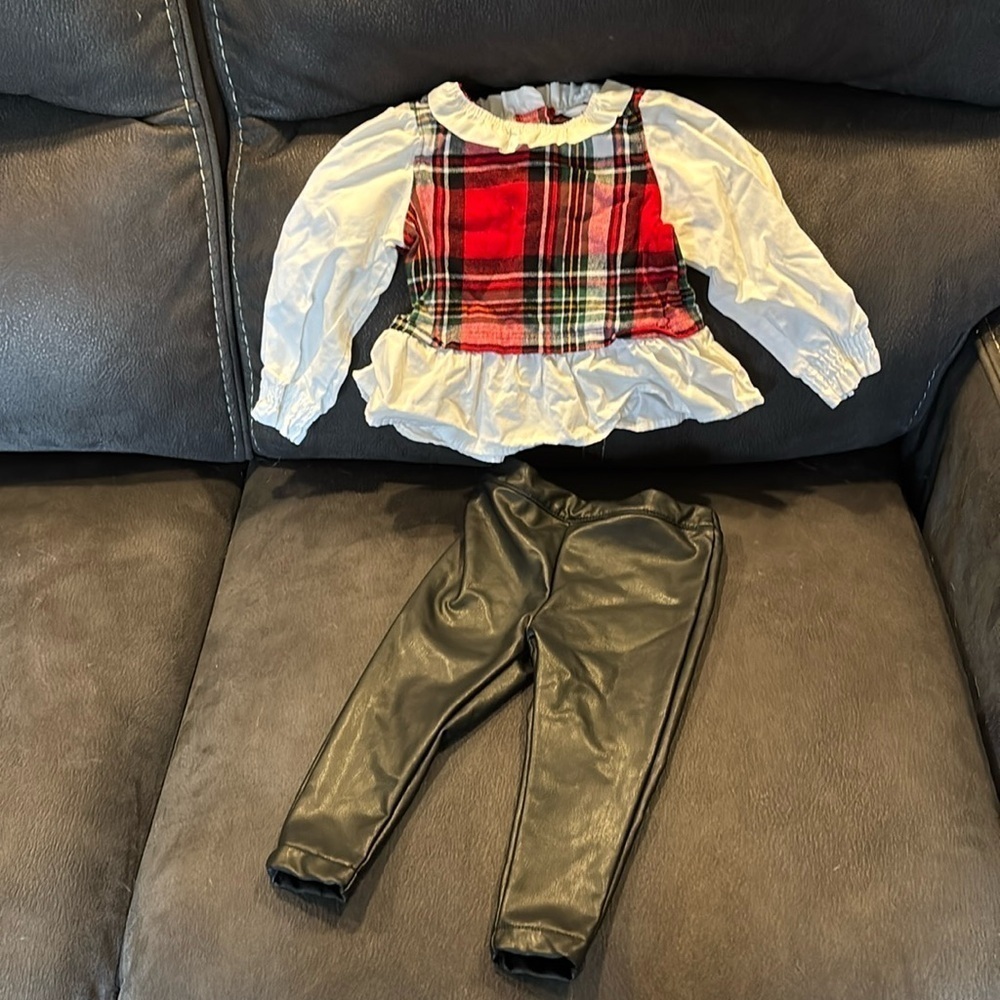 PRE OWNED Wonder Nation GIRL'S 12 M Holiday FAUX Vest BLOUSE and Pant Set